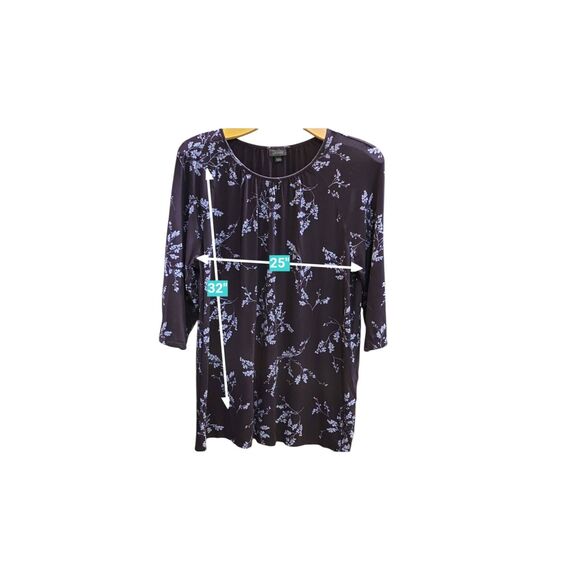J Jill Wearever Collection Dark Wine with Blue- Gray Flowers. 3/4 Sleeve. 95% Ra - Picture 4 of 6